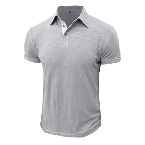 Men Casual Short Sleeve Polo Shirt Slim Fit Solid Color Cotton Business Turn Down Collar Polo Top For Summer