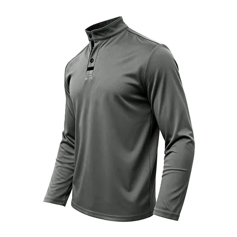 Men's Casual Stand Collar Long Sleeve T-Shirt Button Up Slim Fit Fashion Autumn Basic Solid Color Top