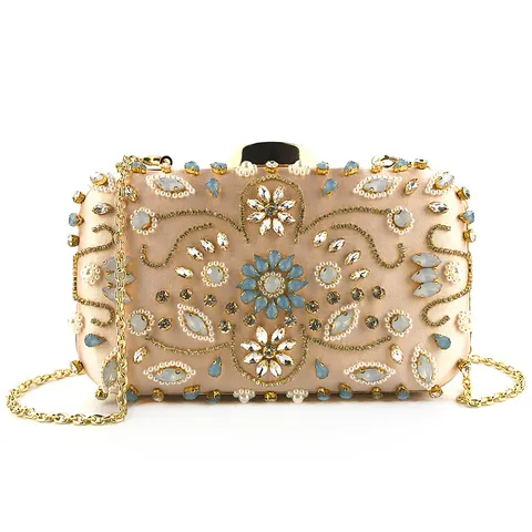 Luxus Satin Abendkupplung Tasche Handgefertigte Perlenstickerei Strass Künstliche Perle Blumenmuster Für Hochzeit Party Damen Geschenk