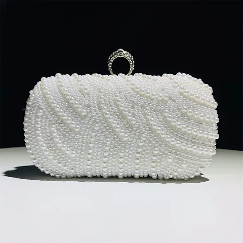 Sac de Soirée en Perle Artificielle pour Femme Pochette Élégante avec Fermoir en Strass pour Fête Mariage Sac à Main de Luxe Brodé Main