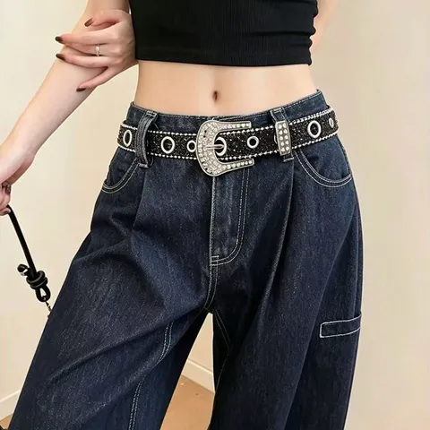 Damen Strass Gürtel Legierung Dornschließe Glitzernder Taillengürtel Y2K Mode Trendig Vielseitig Kleidung Zubehör Taillenband
