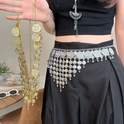 Böhmische Vintage Mehrschichtige Quaste Münze Taillenkette Damen Ethisch Metall Körperschmuck Bauch Kette Kleid Accessoires