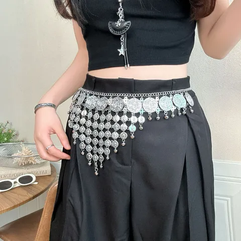 Böhmische Vintage Mehrschichtige Quaste Münze Taillenkette Damen Ethisch Metall Körperschmuck Bauch Kette Kleid Accessoires