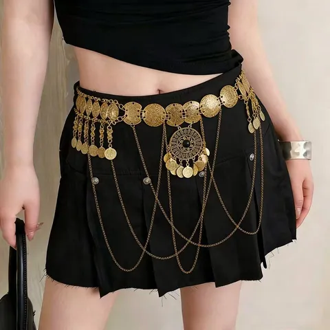 Böhmische Vintage Gold Münzen Quaste Bauchkette Mehrschichtige Metall Hohle Scheibe Bauch Kette Damen Mode Körperschmuck Zubehör