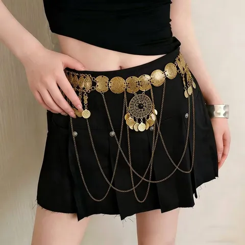 Böhmische Vintage Gold Münzen Quaste Bauchkette Mehrschichtige Metall Hohle Scheibe Bauch Kette Damen Mode Körperschmuck Zubehör