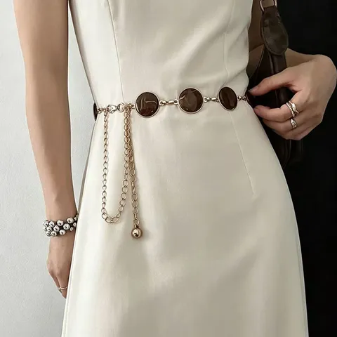 Retro Tigerauge Schnalle Taillenkette Für Damen Legierung Quaste Geometrisch Mode Kleid Dekor Taillengürtel Schmuck
