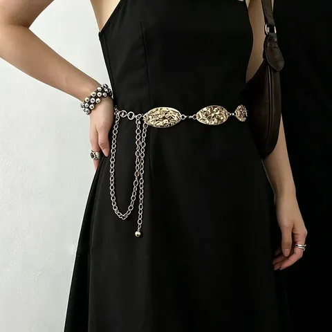 Retro Unregelmäßige Ovale Metalldaillenkette Für Damen Mode Hängende Ketten Körperschmuck Taillengürtel Party Zubehör