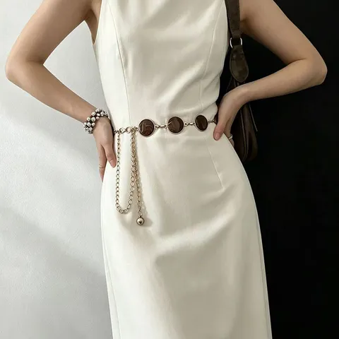 Retro Tigerauge Schnalle Taillenkette Für Damen Legierung Quaste Geometrisch Mode Kleid Dekor Taillengürtel Schmuck