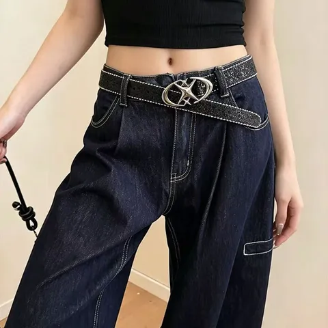 Y2K Stil Damen PU Leder Gürtel Pailletten Stern Metall Schnalle Casual Mode Taillenbund Dekorativer Gürtel Für Mädchen