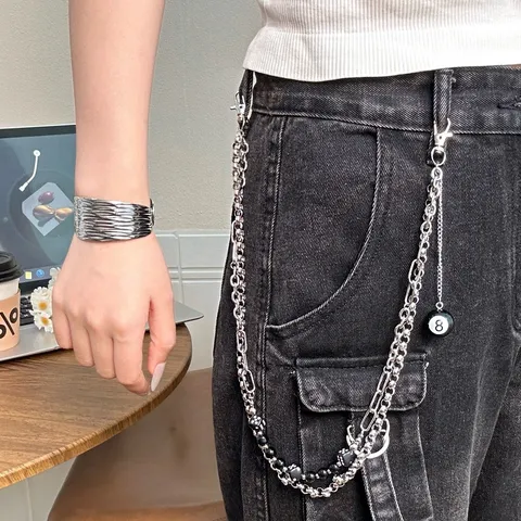 Punk Hip Hop Mehrschichtige Metall Hosenkette Billard Würfel Anhänger Taillenkette Streetwear Schmuck Für Damen