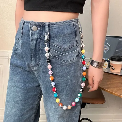 Personalisierte Hip Hop Taillenkette Bunte Billard Perlen Hosenkette Harz Metall Streetwear Mode Schmuck