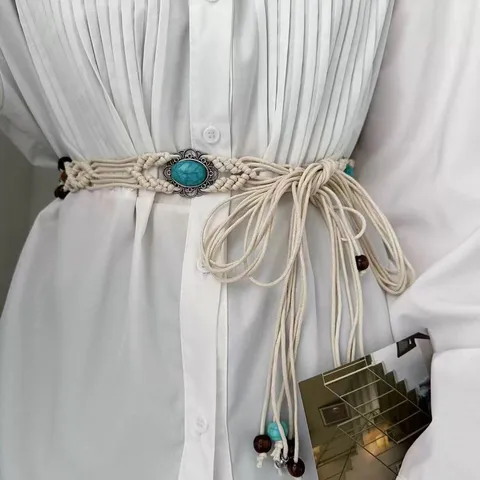Böhmische Türkis Perlen Taillenkette Ethisch Vintage Gewebter Gürtel Mode Persönlichkeit Vielseitig Trendy Damen Taillenschmuck