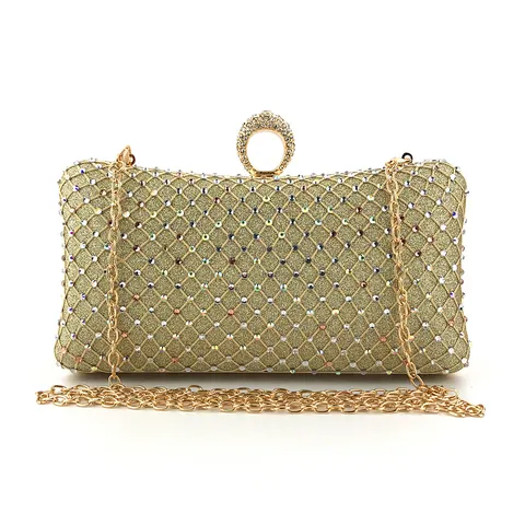 Luxus Damen Strass Abendtasche Kunstleder Gitter Ring Griff Clutch Handtasche Für Bankett Party Hochzeit Elegantes Geschenk