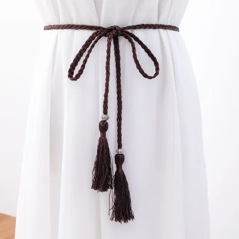 Böhmischer gewebter Gürtel ethnischer Vintage Quasten Taillenkette Baumwollseil Metallperlen Damen Mode Kleid Zubehör