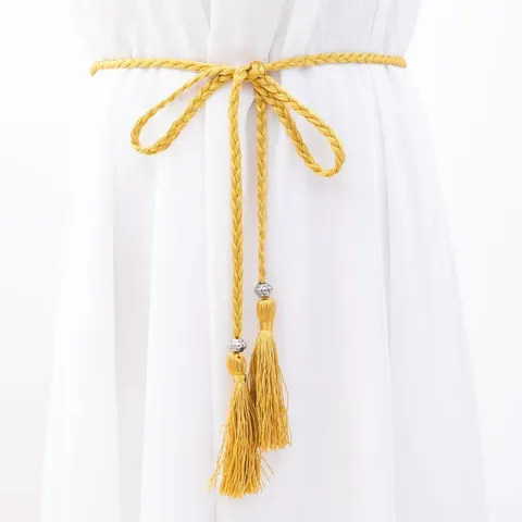Böhmischer gewebter Gürtel ethnischer Vintage Quasten Taillenkette Baumwollseil Metallperlen Damen Mode Kleid Zubehör