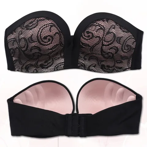 Dames Strapless Onzichtbare BH Beugelloos Gewatteerd Kant Naadloos Push Up BH Voor Trouwjurk Comfort Dagelijks Ondergoed
