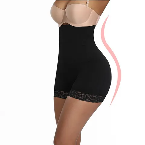 Women High Waist Shaping Briefs Tummy Control Panties Lace Trim Seamless Slimming Belly Shaper Body Underwear