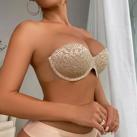Dames Strapless Onzichtbare BH Eendelig Antislip Rugloos Naadloos Push Up Ondergoed Voor Bruiloft Avondjurk
