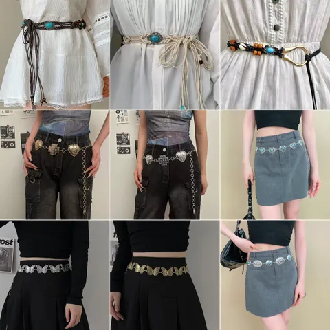 Böhmische Türkis Eingelegte Taillenkette Damen Ethisch Vintage Metallkette Geflochtenes Seil Quaste Gürtel Mode Körperschmuck