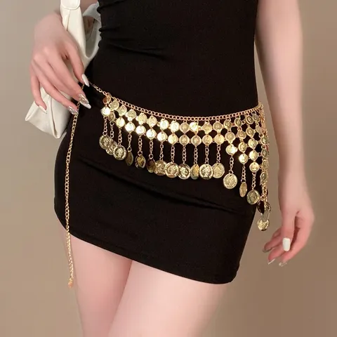Ethische Retro Porträt Quaste Taillenkette Frauen Exotische Mehrschichtige Münze Anhänger Körperschmuck Metall Gürtel Zubehör