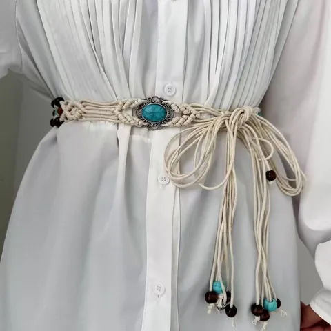Böhmische Türkis Perlen Taillenkette Ethisch Vintage Gewebter Gürtel Mode Persönlichkeit Vielseitig Trendy Damen Taillenschmuck