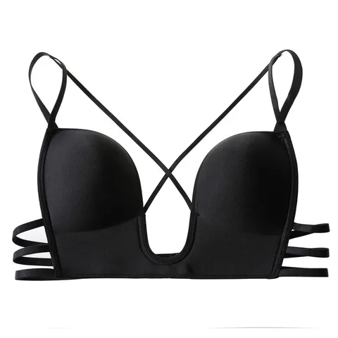 Women's Sexy U-Neck Cross Backless Bra Solid Color Push Up Bralette Comfortable Seamless Underwear For Evening Dress Party