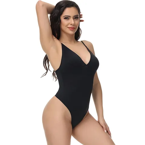 Γυναικείο Bodysuit Tanga Χωρίς Ραφές Λαιμόκοψη V Αμάνικο Υψηλή Ελαστικότητα Έλεγχος Κοιλιάς Εσώρουχο Διαμόρφωσης