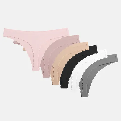 Dames Naadloze Geribbelde Thongs Sexy Lage Taille Slip Ademend Katoenen Kruisje Golvende Rand Ondergoed G-String