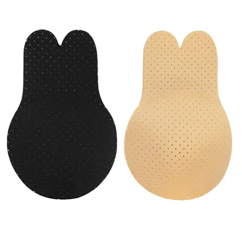 Ademende Onzichtbare Zelfklevende Konijnenoor Lifting Borstpasties Tepelcovers Nylon Siliconen Waterdicht Anti-Hanging Beha Pasties Voor Bruiloft Lingerie Vrouwen