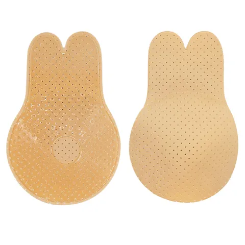 Ademende Onzichtbare Zelfklevende Konijnenoor Lifting Borstpasties Tepelcovers Nylon Siliconen Waterdicht Anti-Hanging Beha Pasties Voor Bruiloft Lingerie Vrouwen