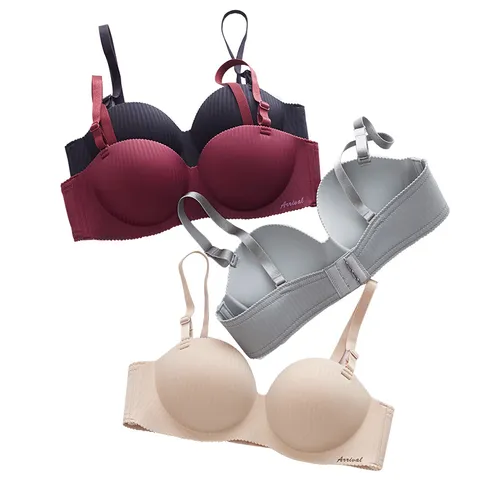 Women Seamless Ribbed Wireless Push Up Bra Comfortable Stretchy Padded Lingerie Sexy Striped Everyday Underwear Bra