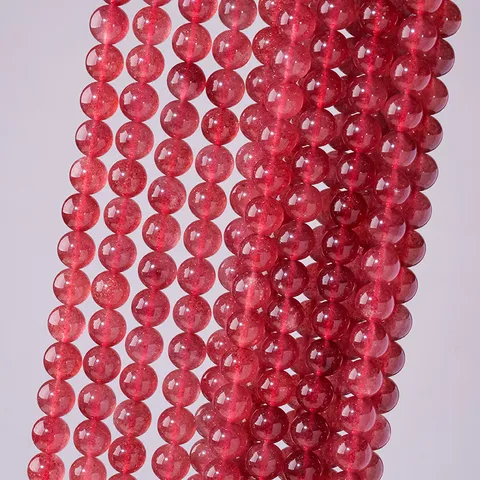 Natural Strawberry Quartz Round Loose Beads Semi Finished Red Ice Clear Gemstone Spacer Beads For DIY Bracelet Necklace Making Jewelry Findings