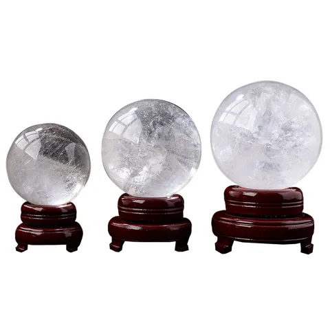 Natürliche Weiße Kristallkugel Heilstein-Sphäre Mit Holzständer Desktop Feng Shui Ornament Heimdekoration Geschenk