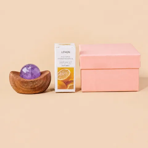 Natural Crystal Ball Wenge Wood Yuanbao Diffuser Stone Aromatherapy Essential Oil Gift Kit Luck Ornament New Year Gift