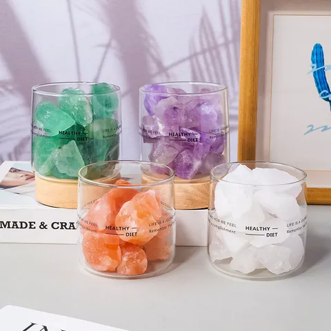 Natural Crystal Stone Night Light LED Atmosphere Lamp Aroma Diffuser Stone With Wood Base For Home Office Decor Gift