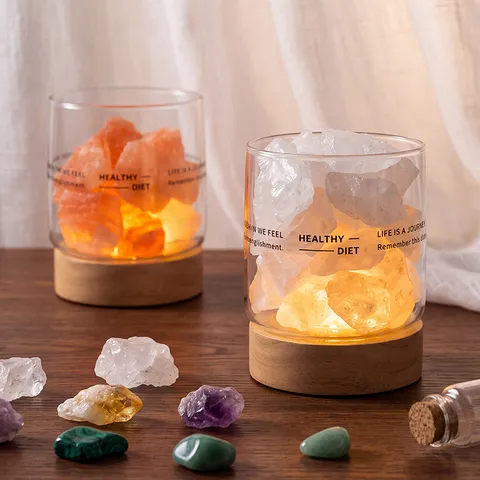 Natural Crystal Stone Night Light LED Atmosphere Lamp Aroma Diffuser Stone With Wood Base For Home Office Decor Gift