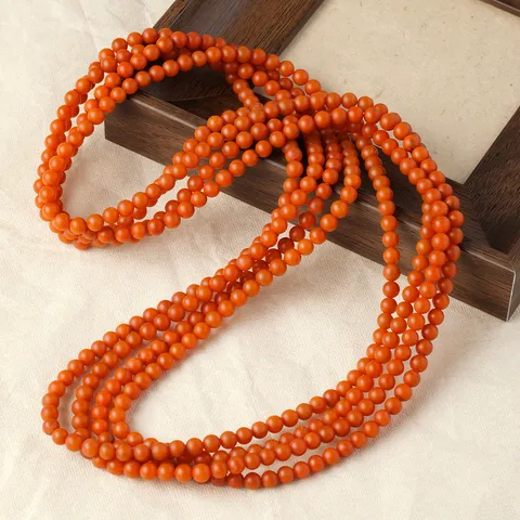 Pulsera y Collar de Ágata Roja del Sur Natural de Múltiples Vueltas 108 Cuentas Redondas Joyas de Ágata Mala Rojo Caqui Hechas a Mano