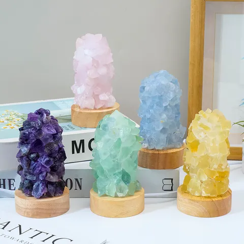 Luce Notturna in Ghiaia di Cristallo Naturale Spina USB Lampada da Comodino Ambient Fatta a Mano Decorazione per la Casa