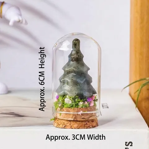 Natural Crystal Christmas Tree Wishing Bottle Ornament Glass Dome With Wood Base Handmade Desktop Decoration Holiday Gift