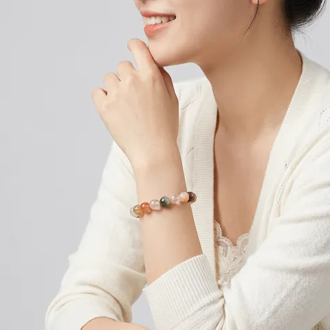Natuurlijk Veelkleurig Haarkwarts Armband Braziliaanse Rutilkwarts Kralen Regenboog Kristal Titanium Kwarts Sieraden Cadeau