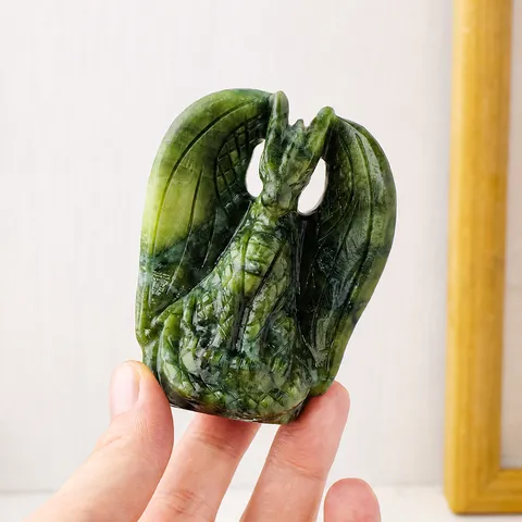 Natural Stone Xiu Jade Carved Animal Dragon Head Elephant Figurine Crystal Healing Desktop Home Decorative Ornament