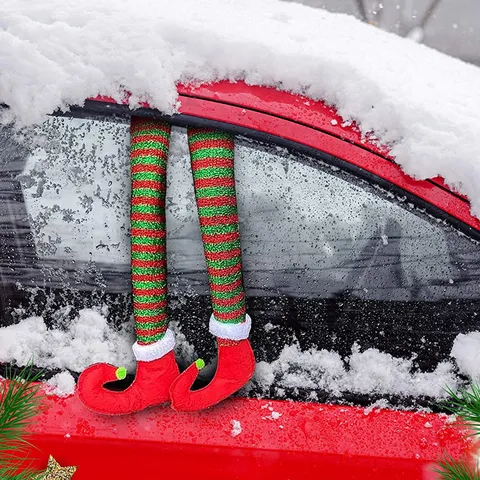 Funny Christmas Elf Legs Decoration Red Green Striped Hanging Ornament For Christmas Car Trunk Tree Home Holiday Party Decor