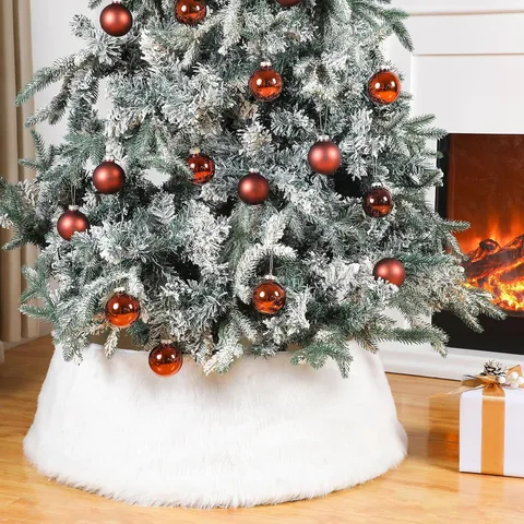 Solid White Plush Christmas Tree Skirt Border Round Base Mat Decoration For Holiday Party Home Ornament Gift