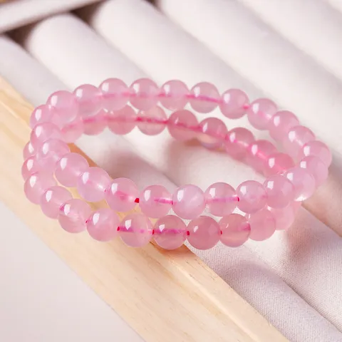 Natürliches Rosenquarz Perlenarmband Madagaskar Rosa Kristall Rundes Edelstein Strandarmband Für Damen Mädchen Geschenk