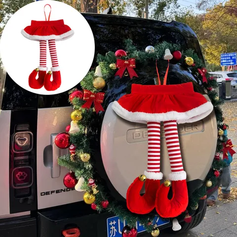 Noël Jambes d'Elfe Ornement Suspendu Rayé Peluche Pendentif Jambe Avec Clochette Dorée Pour Voiture Coffre Vacances Maison Décorations Fête Fournitures Festives Cadeau