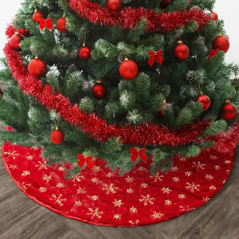 Christmas Tree Skirt Plush Embroidered Sequin Snowflake Tree Base Cover For Holiday Party Decoration Home Ornament Decor