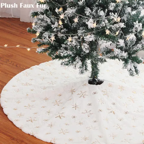 Jupe de Sapin de Noël en Peluche Blanche Avec Flocon de Neige en Paillettes Tapis de Sapin Décorations de Noël