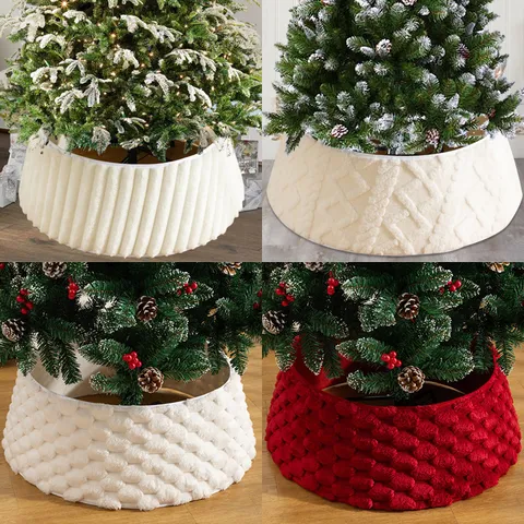 Jupe de Sapin de Noël en Peluche Tricot Couverture de Base de Sapin Torsades Losanges Décoration de Fête pour Maison