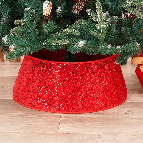 Jupe de Sapin de Noël à Paillettes Brillantes Tapis de Base Rond Carré Hexagone Pour Décoration de Fête Maison