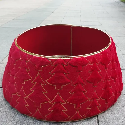 Jupe de Sapin de Noël en Peluche Collier de Base Tapis Broderie Paillettes pour Décoration de Fête Maison
